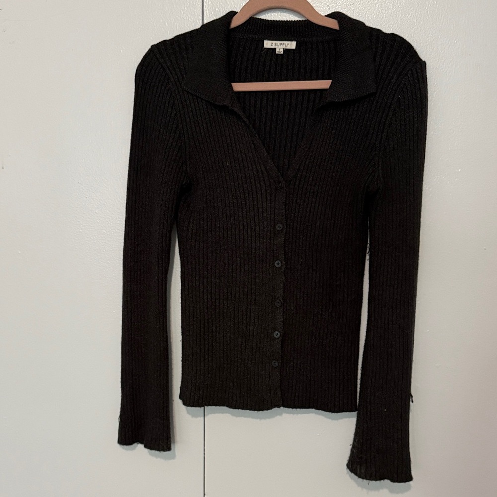 Z Supply Charcoal Gray Ribbed Knit Top